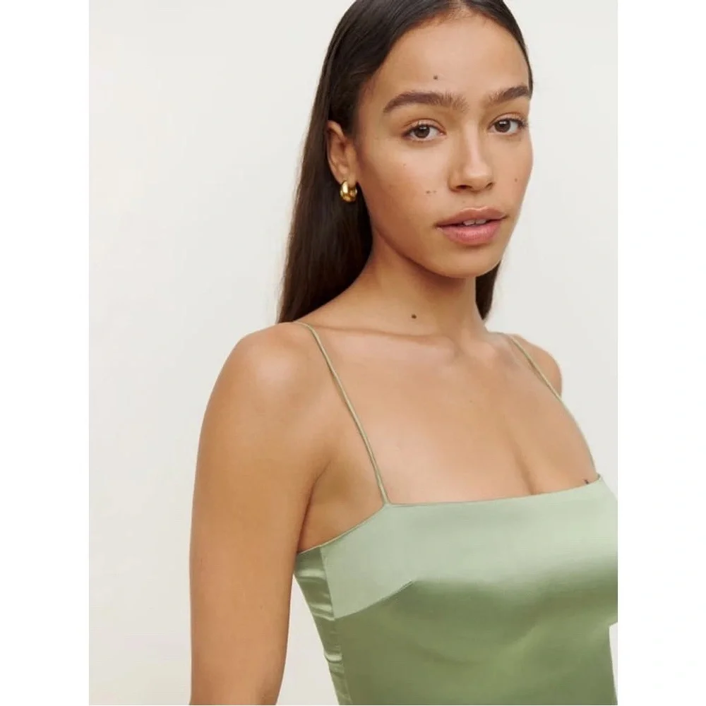 NWT Reformation Sage Silk‎ Jumpsuit in Artichoke - Picture 4 of 12